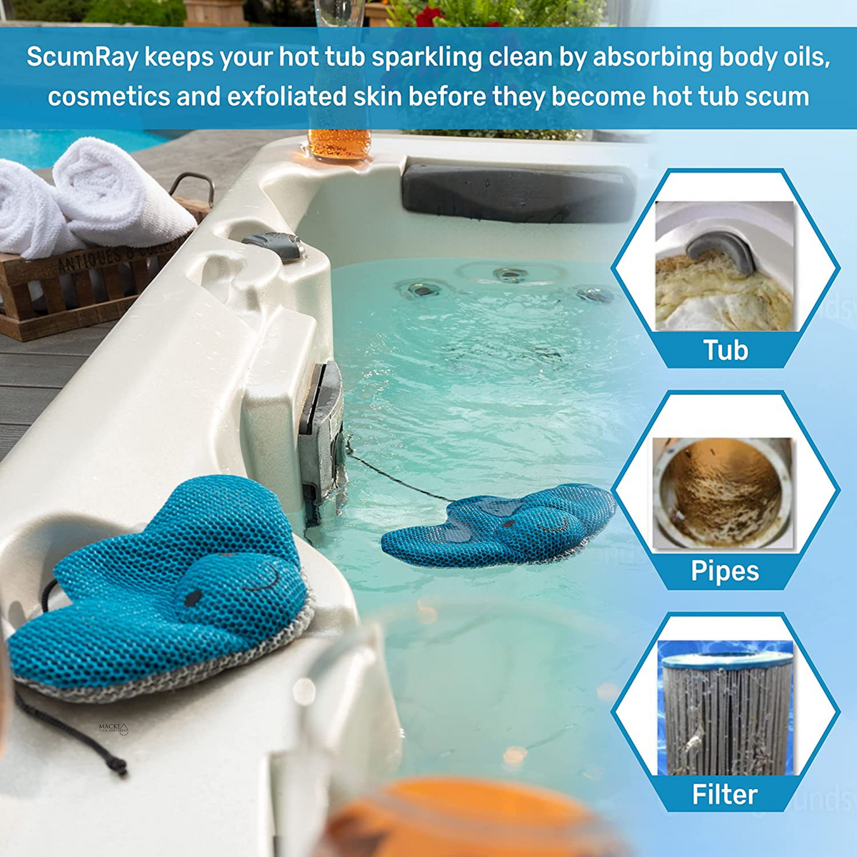 ScumRay Twin Pack Hot Tub Scum Absorber - Reusable Spa & Pool Cleaner, Keeps Water Clear, Essential Hot Tub Accessories for Adults, Hot Tub Sponge for Scum, Hot Tub Oil Absorbent Sponge ScumRay Twin Pack Hot Tub Scum Absorber - Reusable Spa & Pool Cleaner, Keeps Water Clear, Essential Hot Tub Accessories for Adults, Hot Tub Sponge for Scum, Hot Tub Oil Absorbent Sponge
