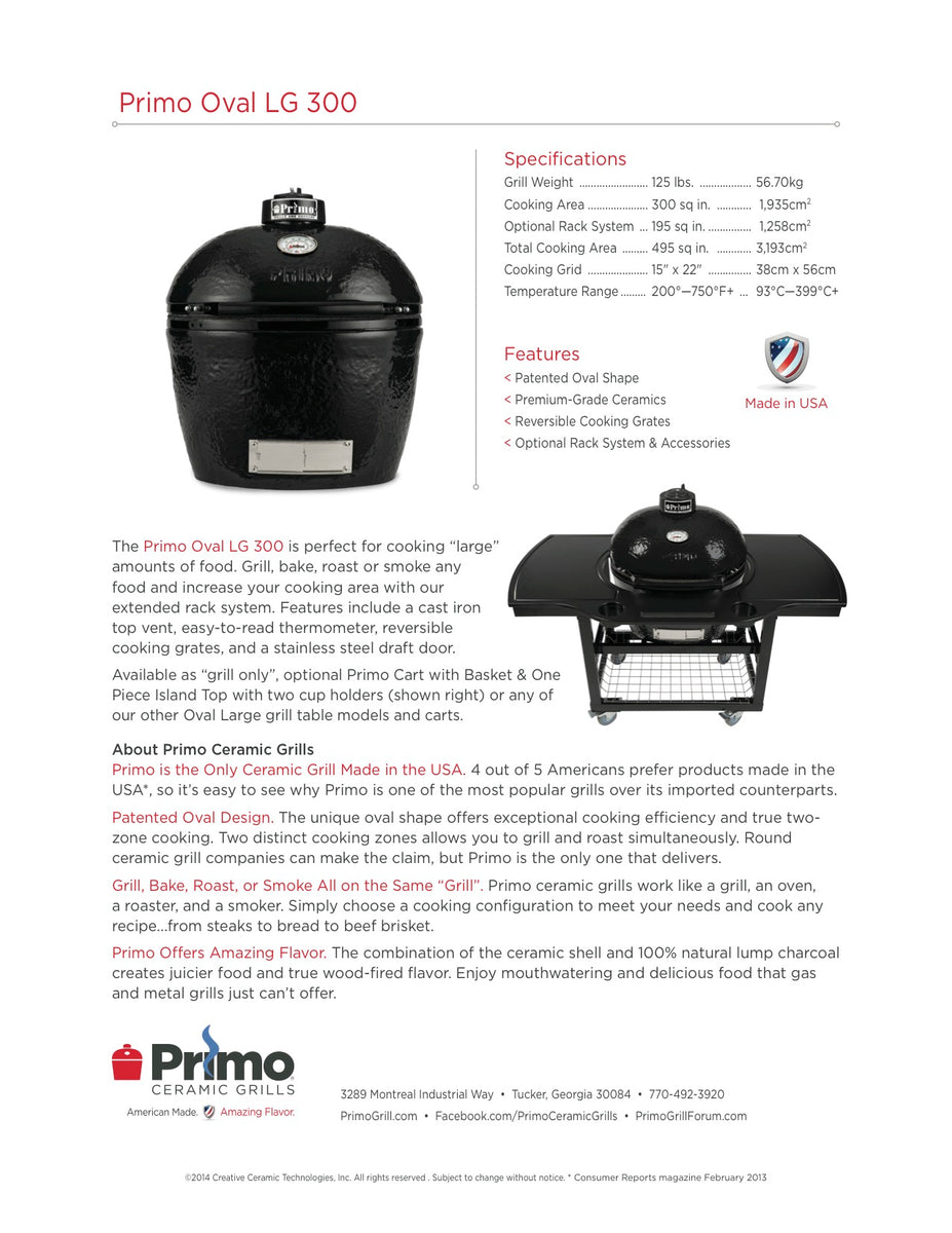 Primo Grill Oval Large 300 Ceramic Kamado Grill