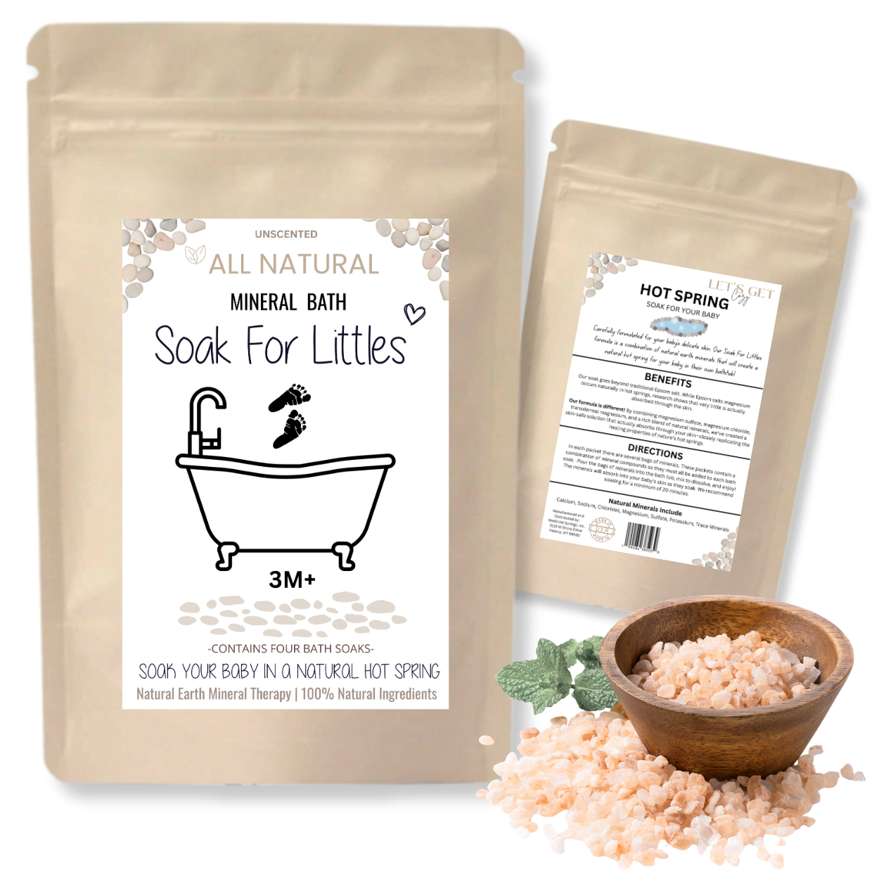 100% All Organic Natural Mineral Bath Soak For Littles -4 Soaks