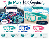 Personalized Kids Swim Goggles | Custom Name Strap | Soft Silicone Swim Mask | Toddler & Youth Sizes