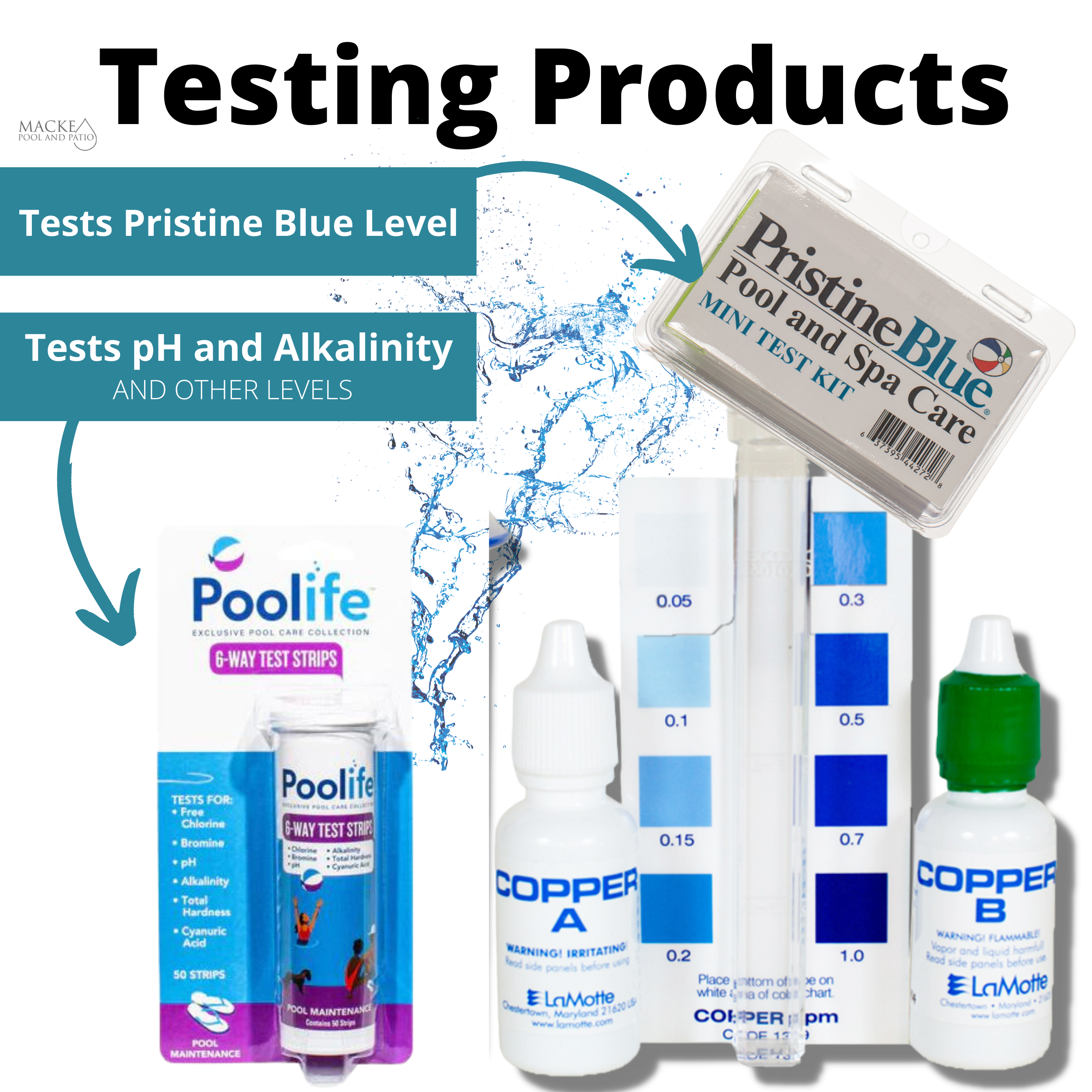 Poolife 6-Way Test Strips qty 50 (Test Chlorine, Bromine, pH, Total Alkalinity, Total Hardness and Cyanuric Acid ) - Macke Pool & Patio