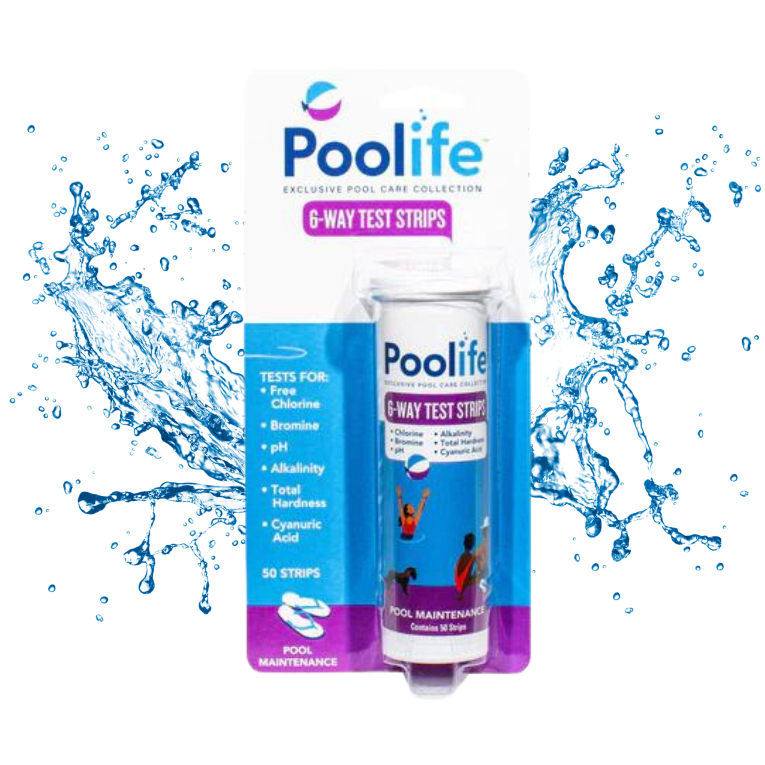 Poolife 6-Way Test Strips qty 50 (Test Chlorine, Bromine, pH, Total Alkalinity, Total Hardness and Cyanuric Acid ) - Macke Pool & Patio