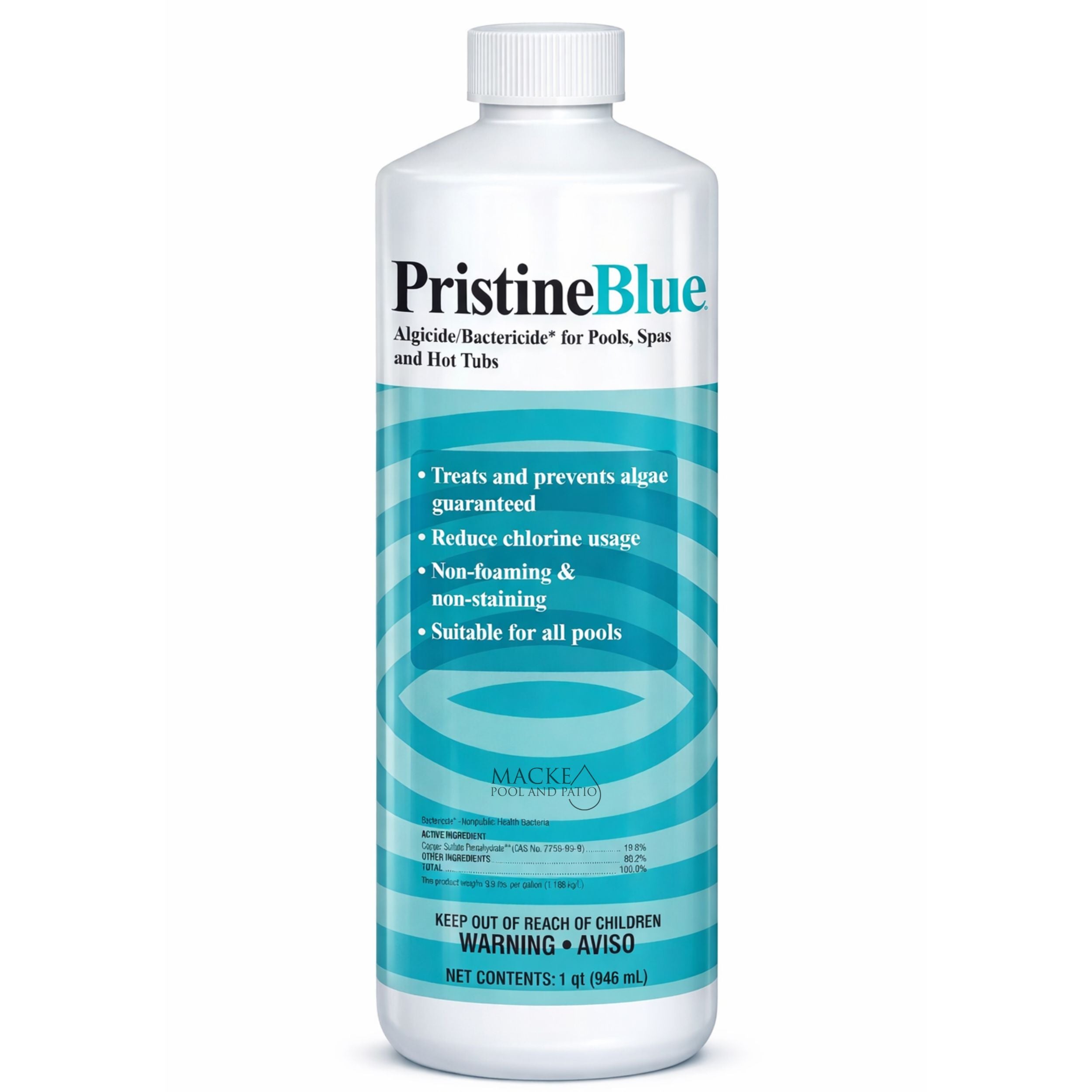 Pristine Blue Pool Chemical 32 oz – Non-Chlorine Pool & Spa Algaecide - Macke Pool & Patio