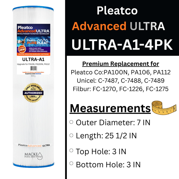 Pleatco ULTRA-A1-PAK4 Pool Filter Cartridges (4 Pack) – Replaces PA100N, PA106, PA112 | Fits Hayward SwimClear C4030 C4025 C4020 C4520 & Super-Star-Clear C4000 C4500