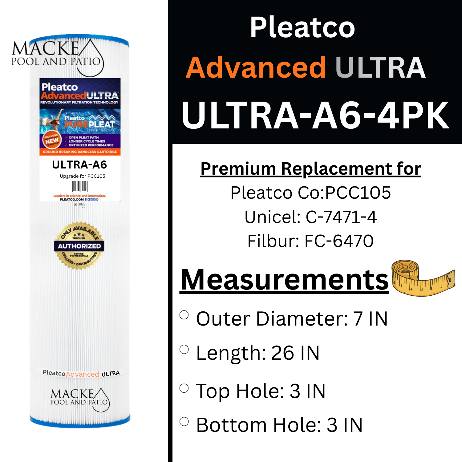 Pleatco ULTRA-A6-PAK4 Pool Filter Cartridges, Pentair Clean