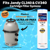 Pleatco Ultra-A8 Pool Filter Cartridges – 4 Pack for Jandy CL340 & CV340 - Macke Pool & Patio