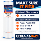 Pleatco Ultra-A8 Pool Filter Cartridges – 4 Pack for Jandy CL340 & CV340 - Macke Pool & Patio