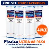 Pleatco Ultra-A8 Pool Filter Cartridges – 4 Pack for Jandy CL340 & CV340 - Macke Pool & Patio