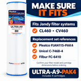 Pleatco Ultra-A9 Pool Filter Cartridges – 4 Pack for Jandy CL460 & CV460