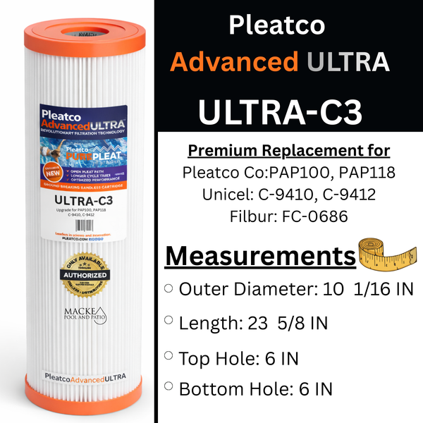 Pleatco Advanced ULTRA-C3 ( Pleatco PAP100 & PAP118 Upgrade ) Pool Filter Cartridge Replacement