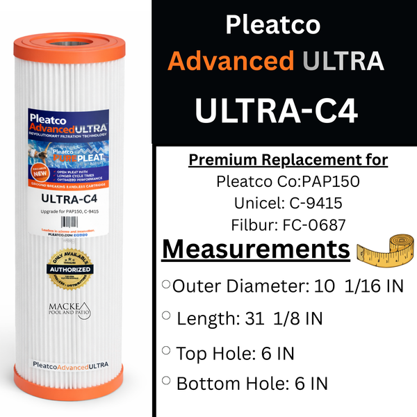 Pleatco ULTRA-C4 Pool Filter Cartridge – Premium Replacement for PAP150 | Fits Pentair Clean & Clear 150 & Predator 150 | Replaces C-9415, FC-0687