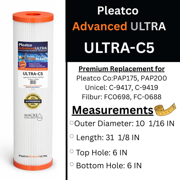 Pleatco ULTRA-C5 Pool Filter Cartridge – Premium Replacement for PAP200 & PAP175 | Fits Pentair Clean & Clear 200 / Predator 200 | Replaces, C-9419, 9419, FC-0688, FC-0698
